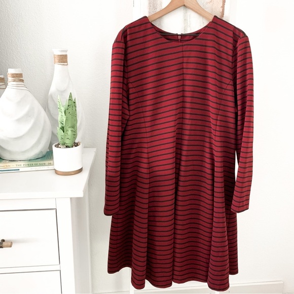 Anthropologie Hutch Maroon and Black Striped Fit and Flare Long Sleeve Dress 2XL - Picture 11 of 14